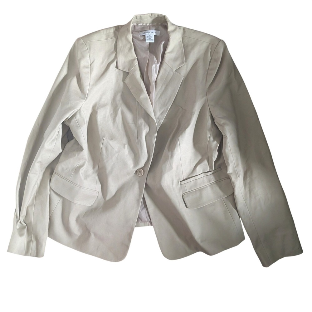 Liz Claiborne Womens XL Khaki Tan Cotton Blend Single Button Blazer‎ Jacket